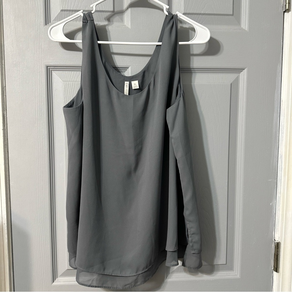 Cato Gray Cut Out Blouse with Flowy Fabric